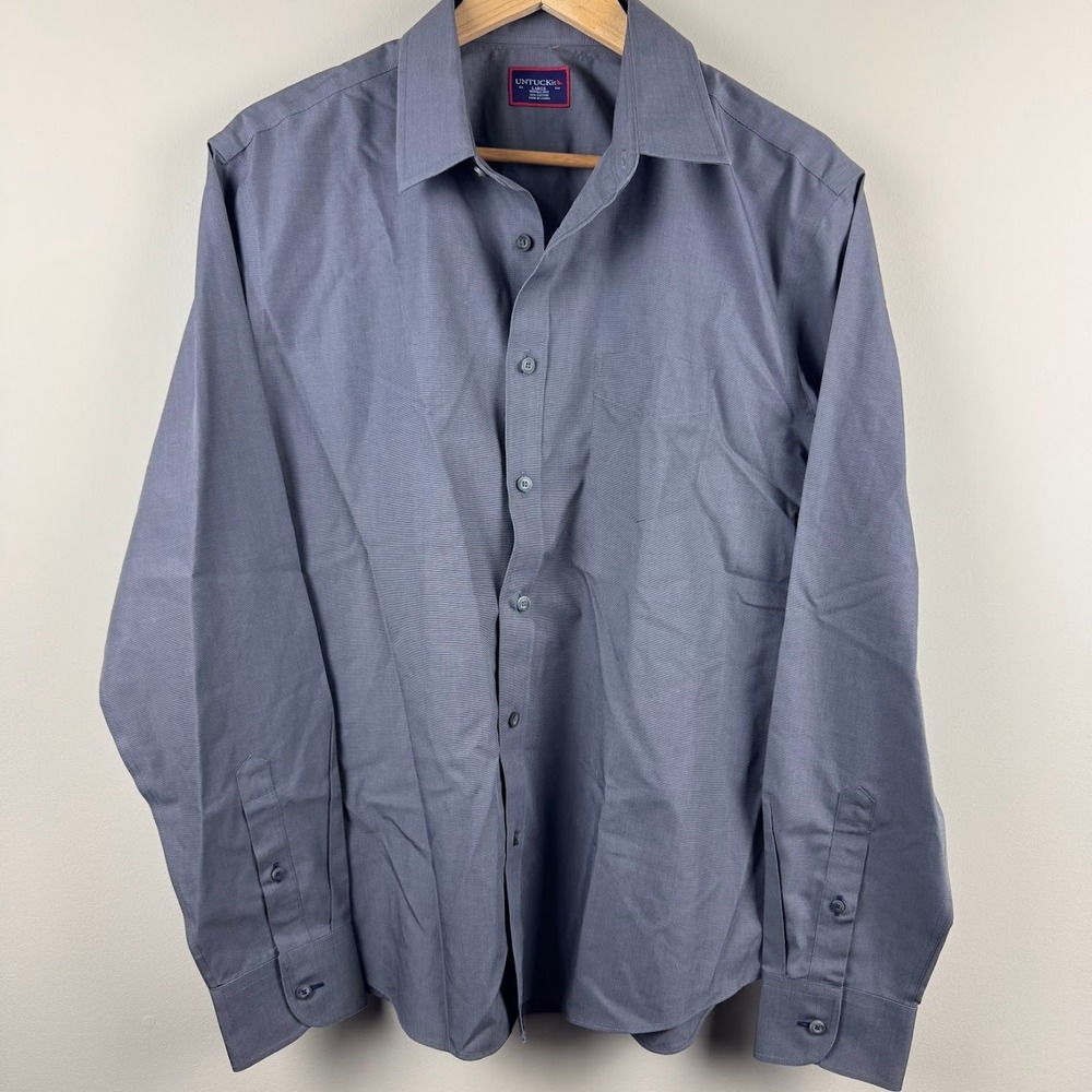 UNTUCKit Mens Large Gray Wrinkle Free Cotton Button Down Shirt
